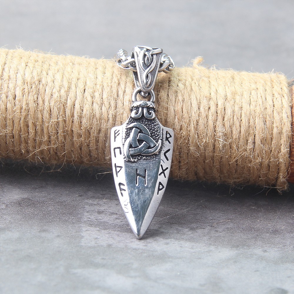 Viking Spearhead Pendant Necklace Norse Rune Triquetra Stainless Steel Men NEW