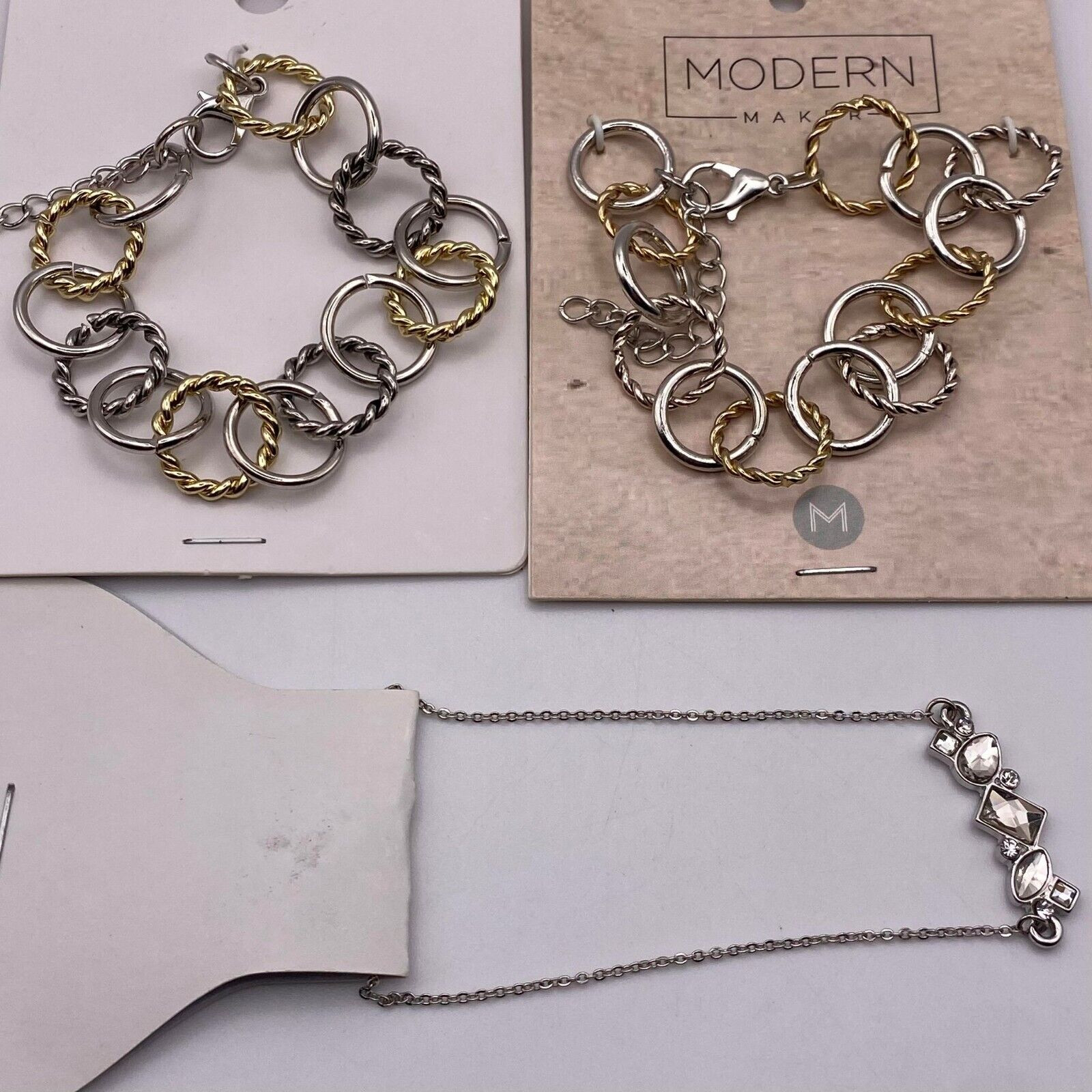 3pcs Bracelet Gold Silver Interlocking Circles Chain Rhinestone Elegant Bracelet