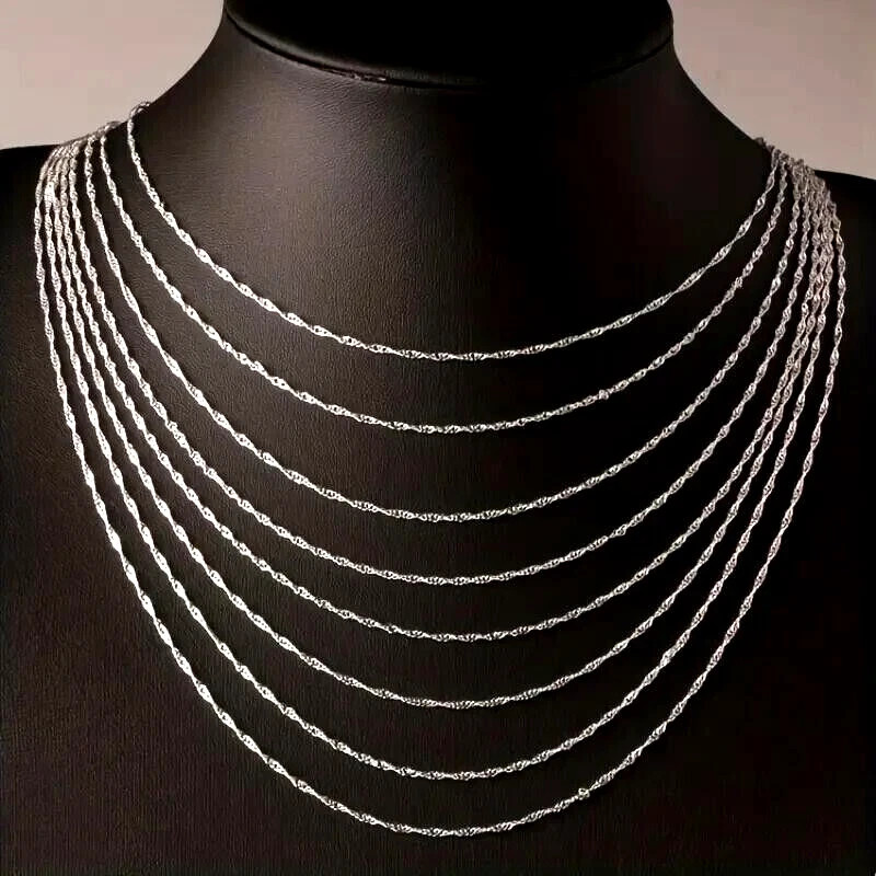20 Inch Fashion 925 Sterling Silver 2mm Water Wave Necklace Link Chain Women New