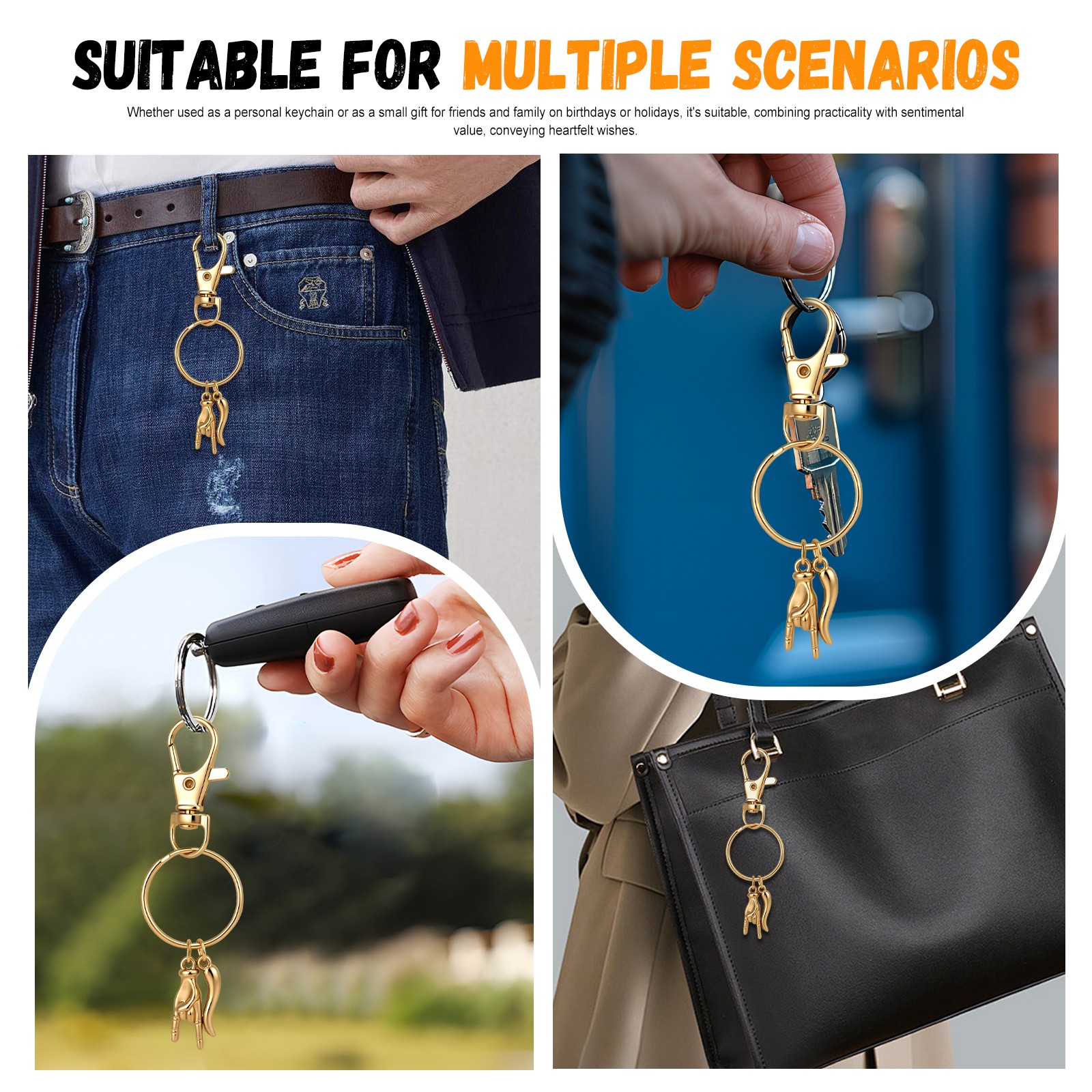 Men Women Italian Horn Necklace Keychain Stainless Steel Cornicello Lucky Charm
