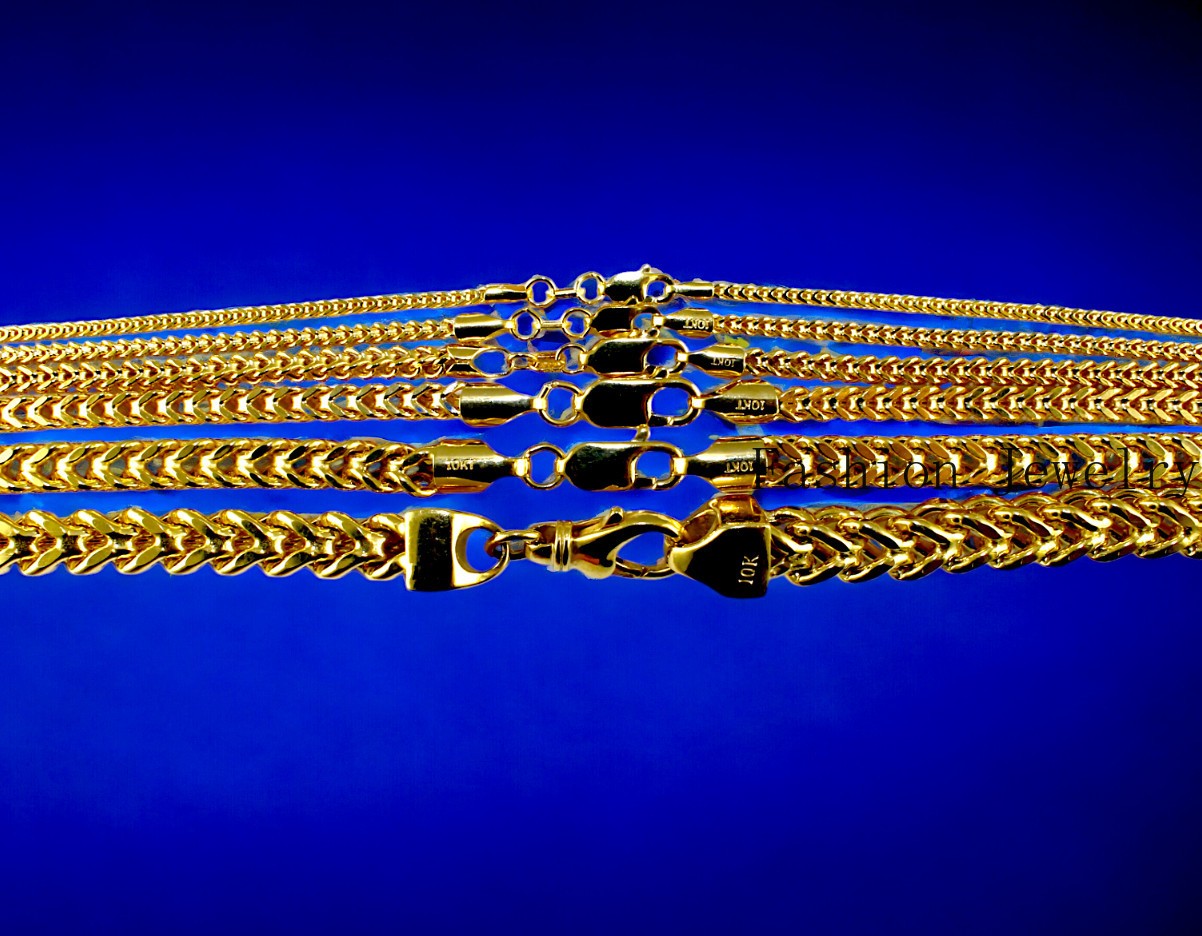 10K Yellow Gold Franco Box Square Necklace Bracelet Chain Real 2mm-7mm 7″-30″