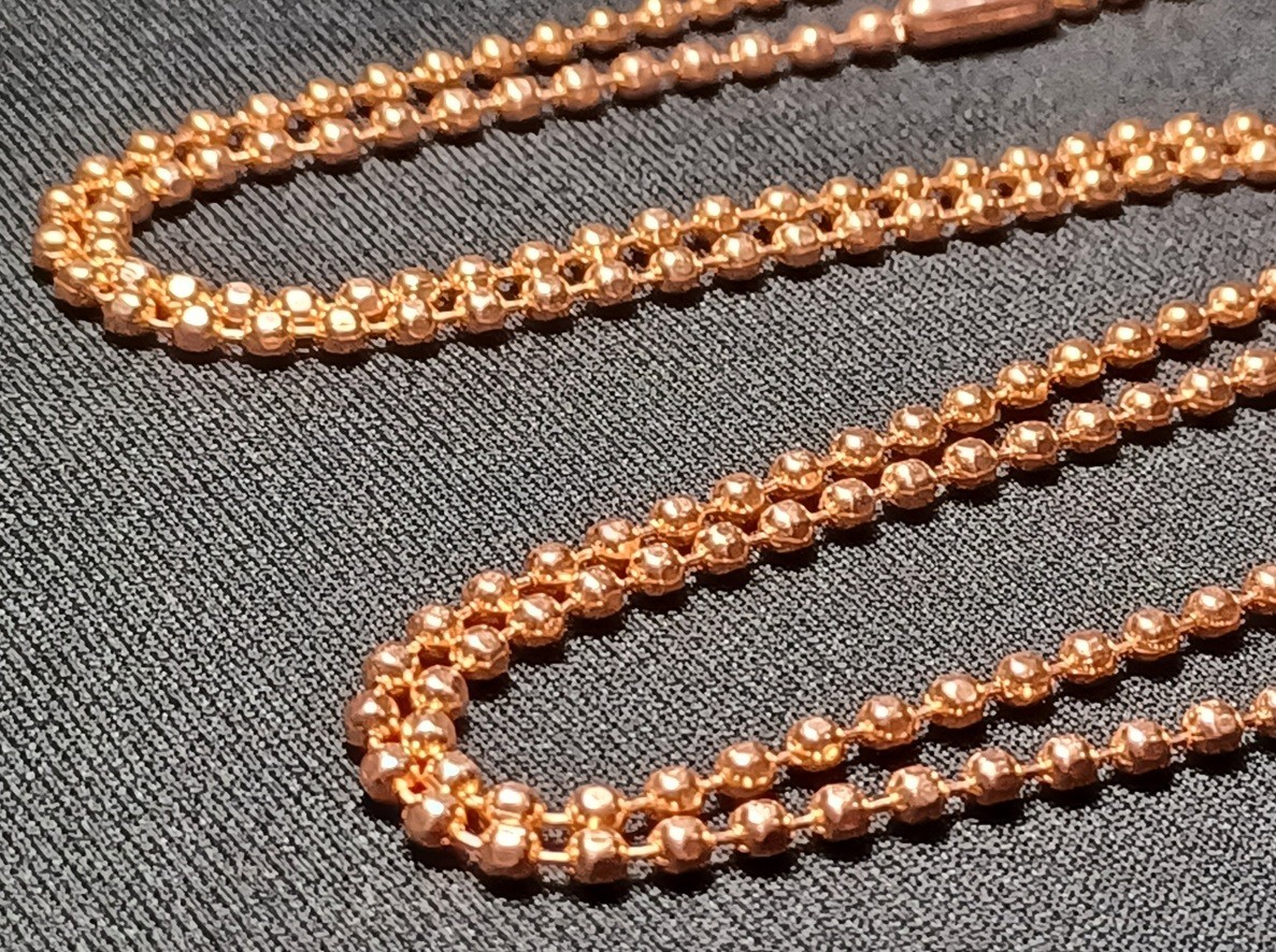 Copper 2.4mm Faceted Ball Bead Military Type Dog Tag Chain Necklace MadeInUSA