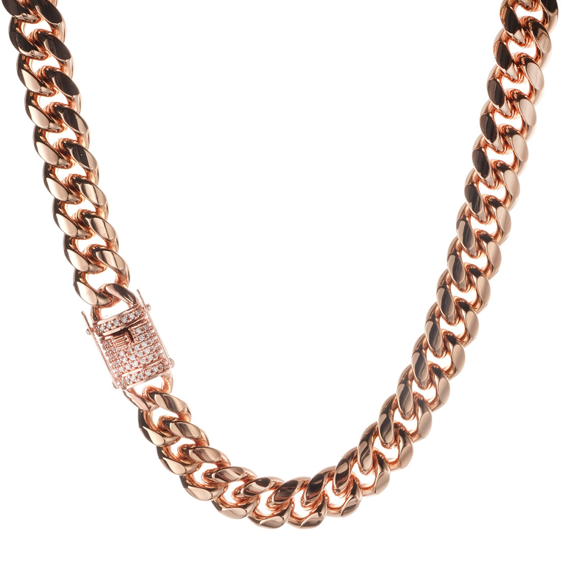 10/14mm New Rose Gold Women Men Stainless Steel Miami Curb Cuban Chain Necklace