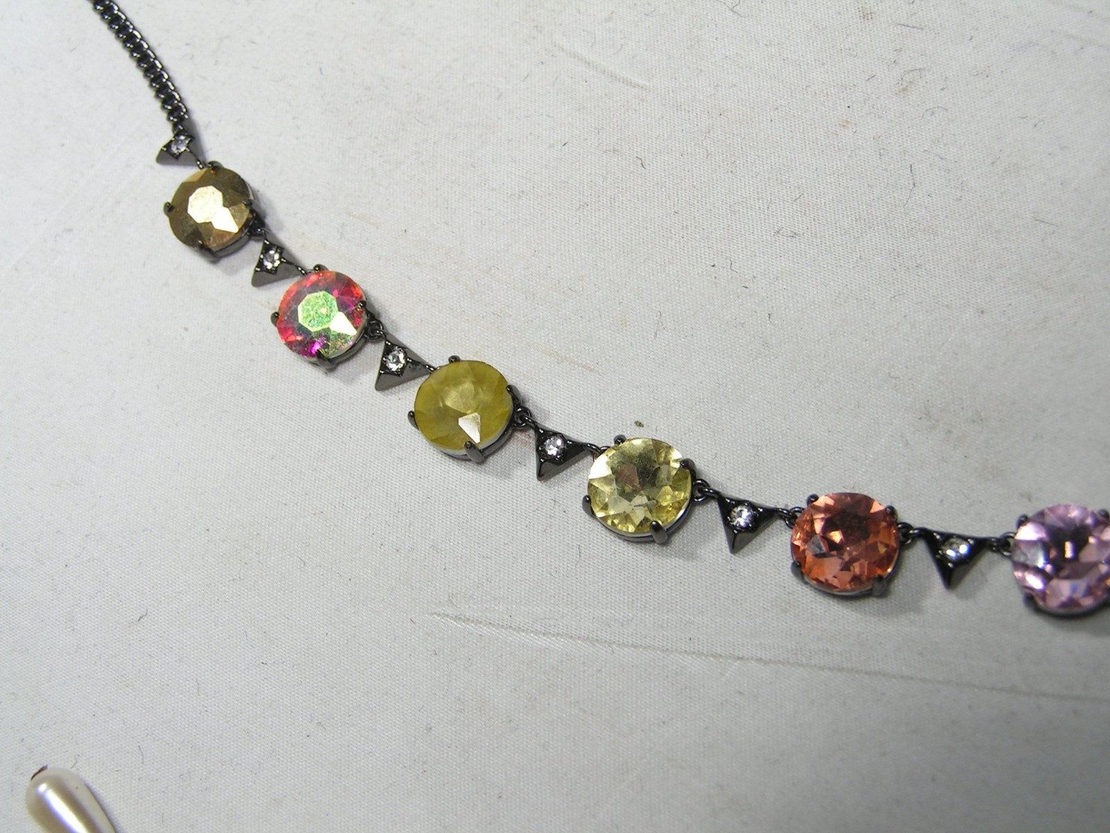 …S&D Stella & Dot…Gunmetal Tone, Assorted Crystals Necklace…