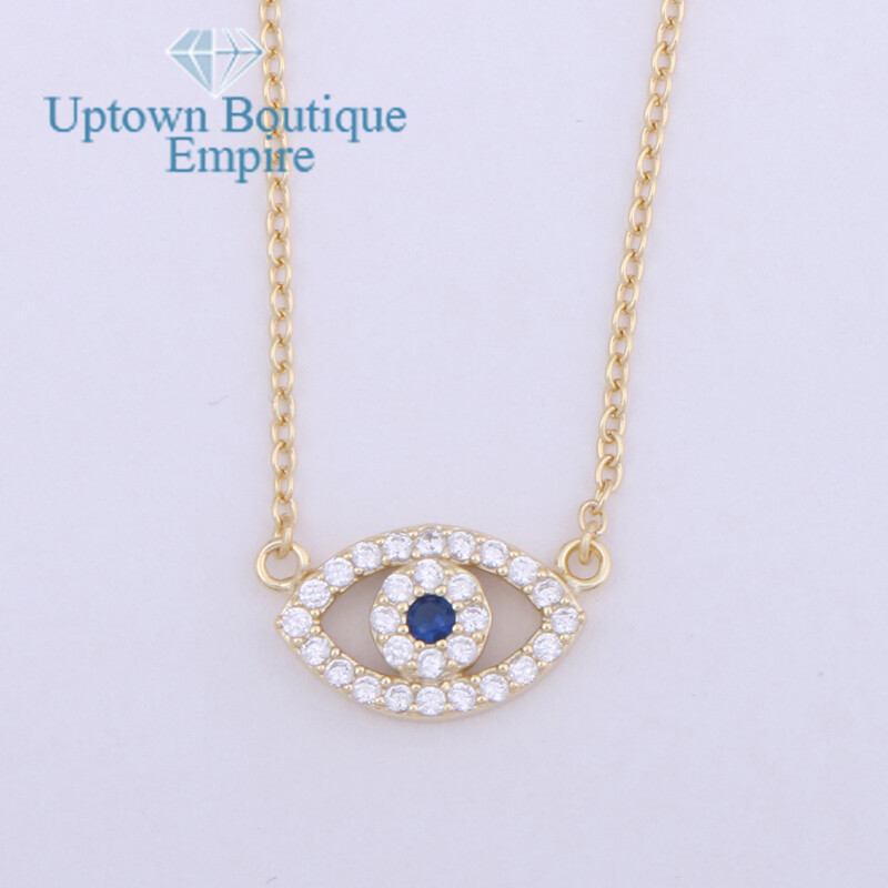 925 Sterling Silver Blue Evil Eye Pendant Necklace #EF