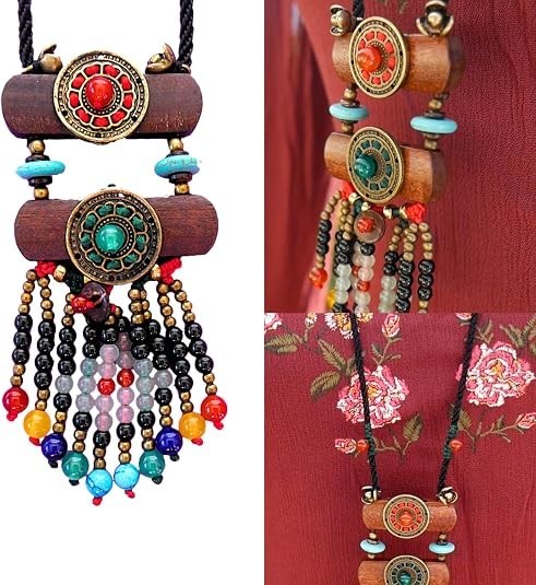 Boho Set Long Pendant Necklaces for Women Long Wooden Beaded Necklace Handmade