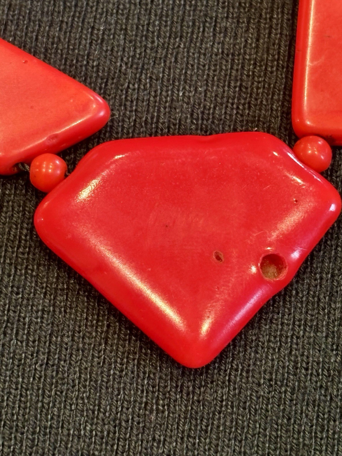Vintage Red Geometric Statement Necklace Mid Century Mod Lucite Style Retro