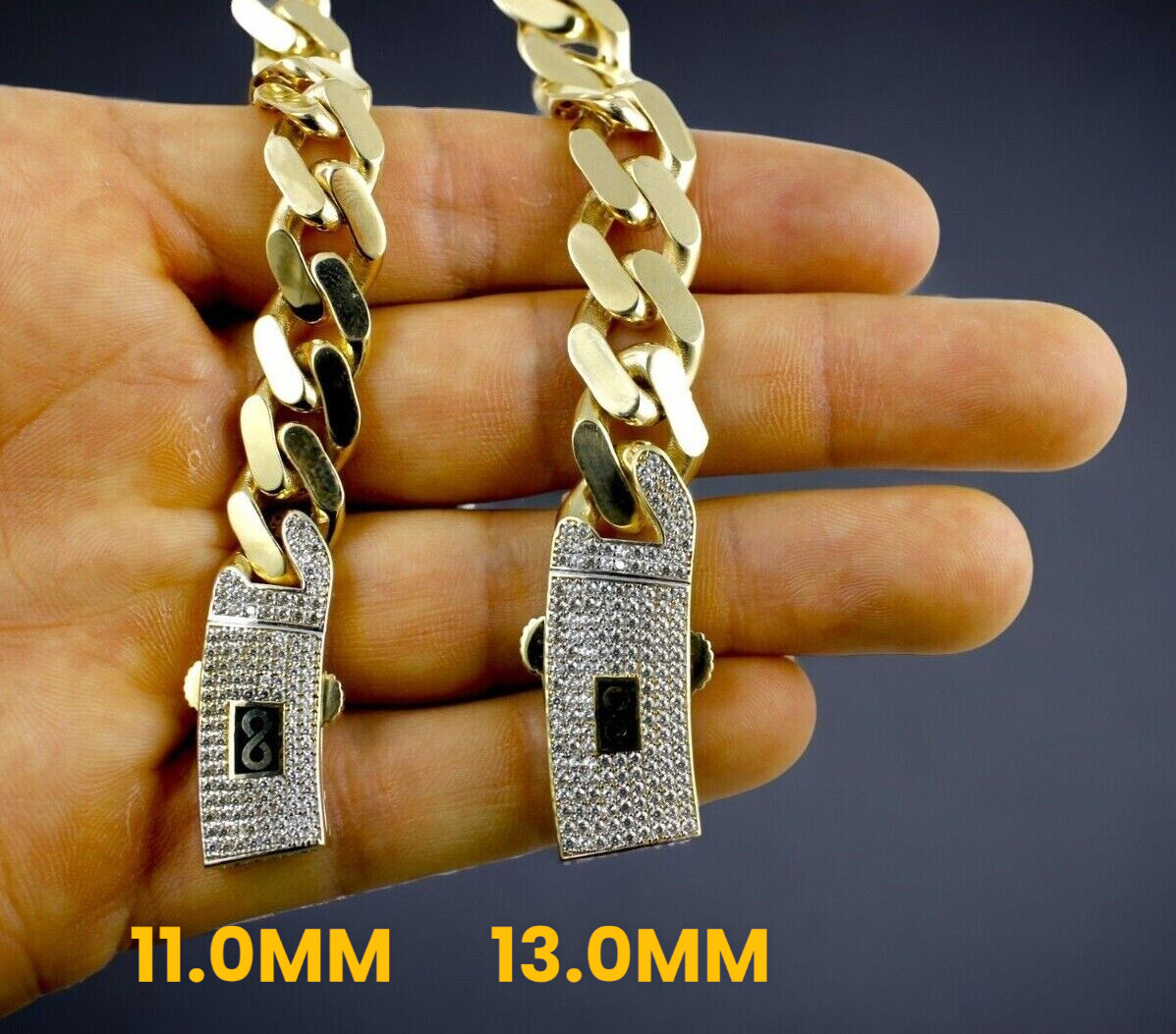14K Gold Monaco Miami Cuban Link Necklace Bracelet Chain CZ Pave 5mm-13mm 7″-30″