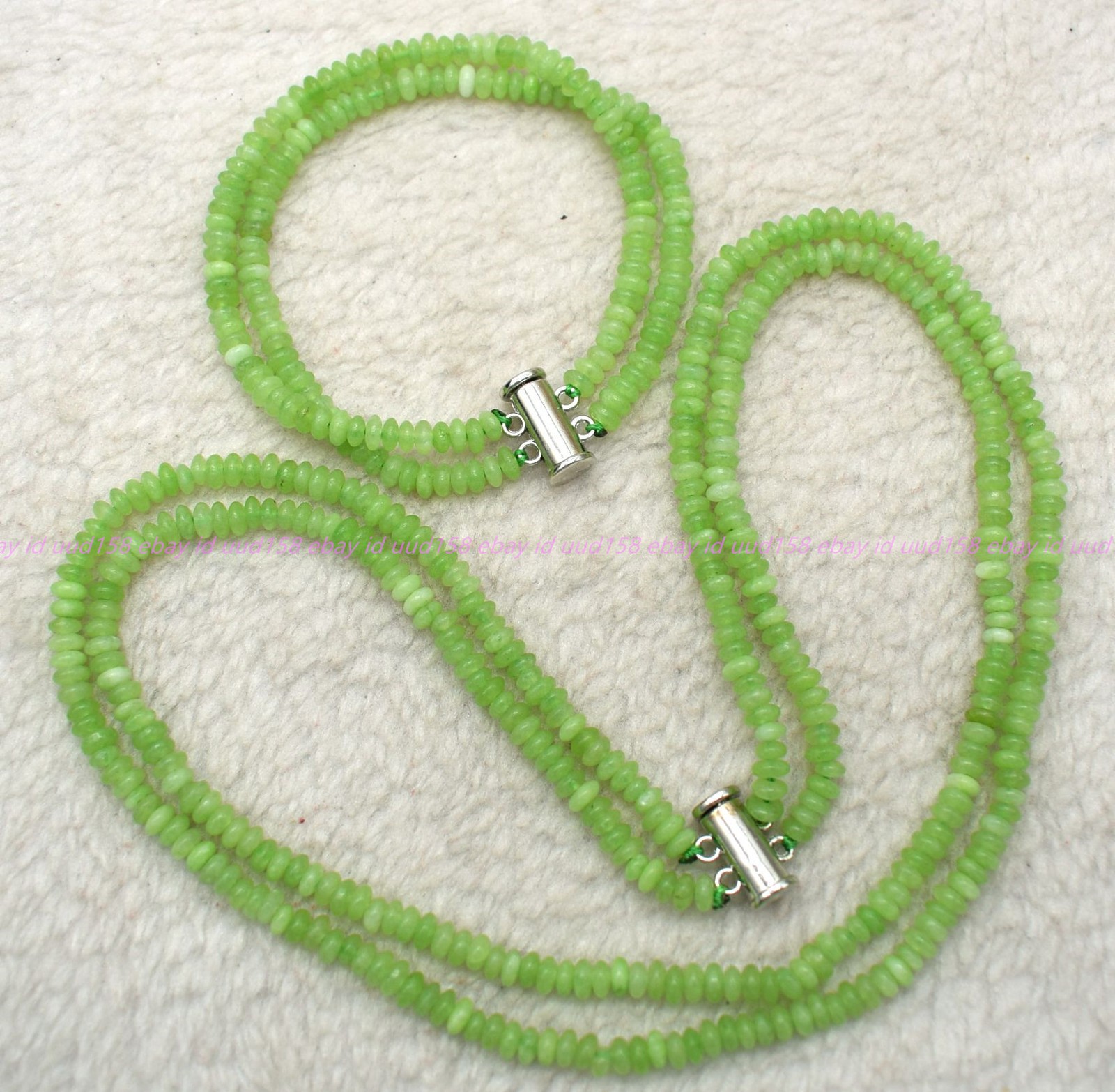 Natural Charming 2 Rows 2x4mm Green Jade Rondelle Necklace Bracelet 18-19/7.5in