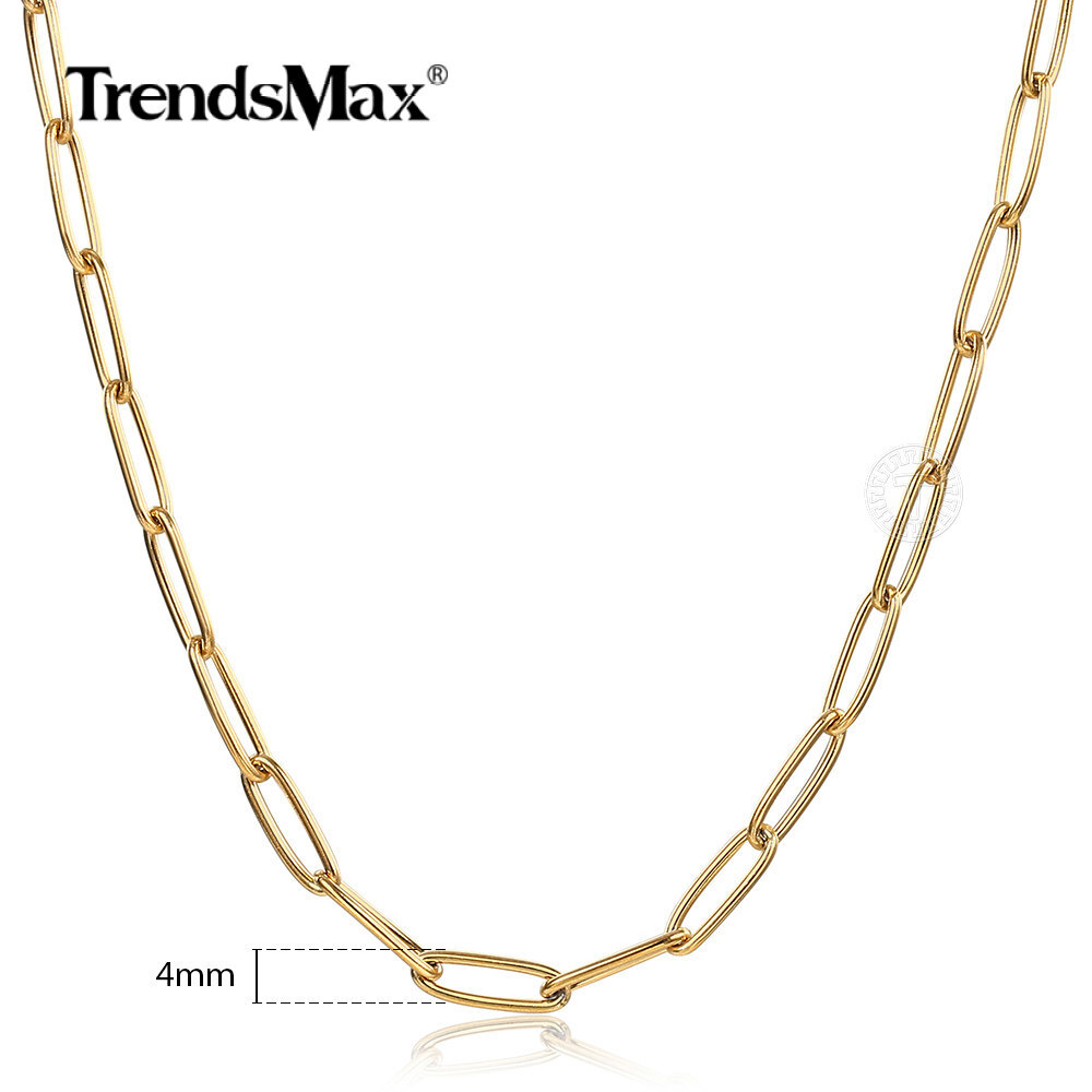 Gold PLATED Paperclip Chain Choker Women Stainless Steel Cable Link Necklace