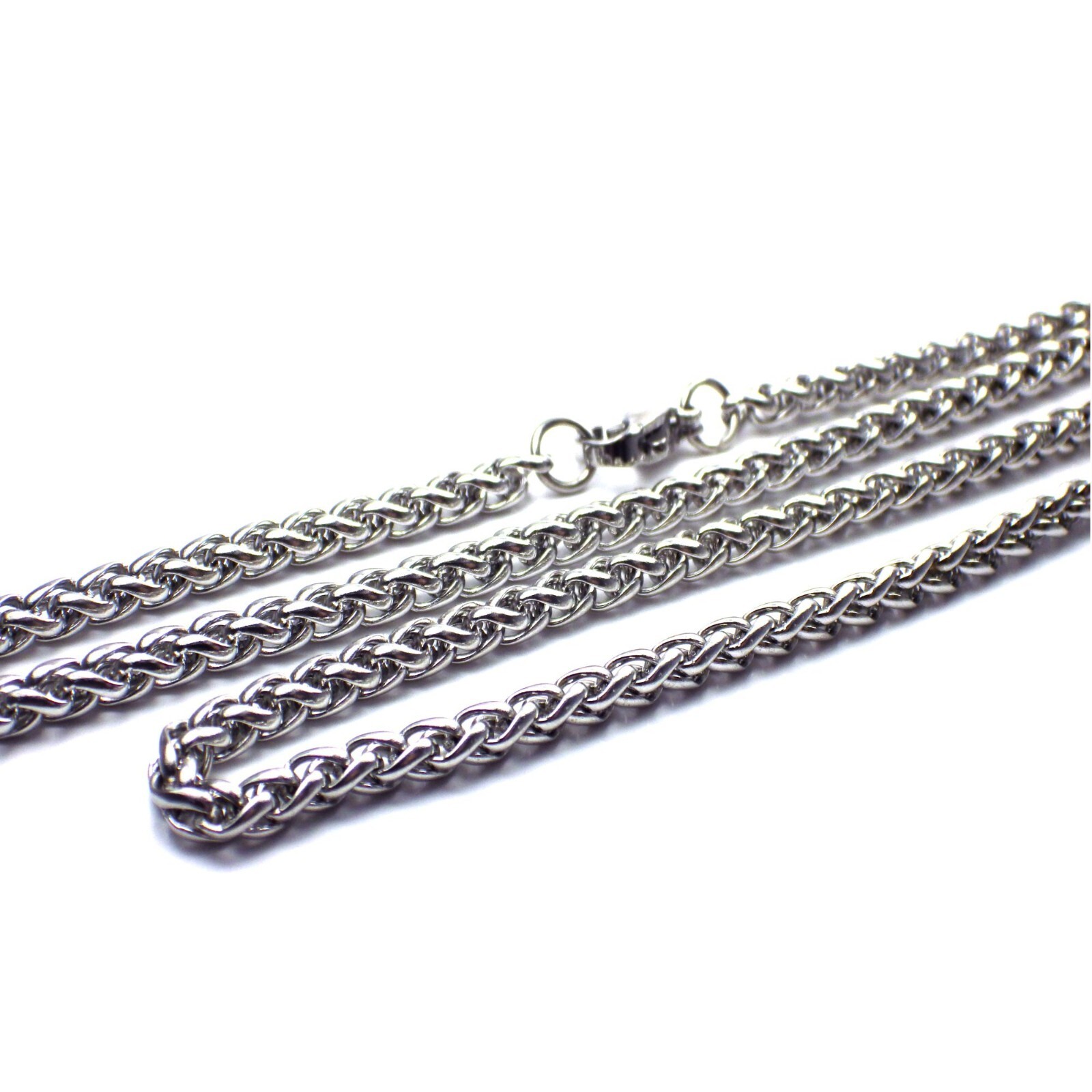 Spiga Chain Silver Color Stainless Steel Franco Wheat Necklace 3mm 18-30-IN