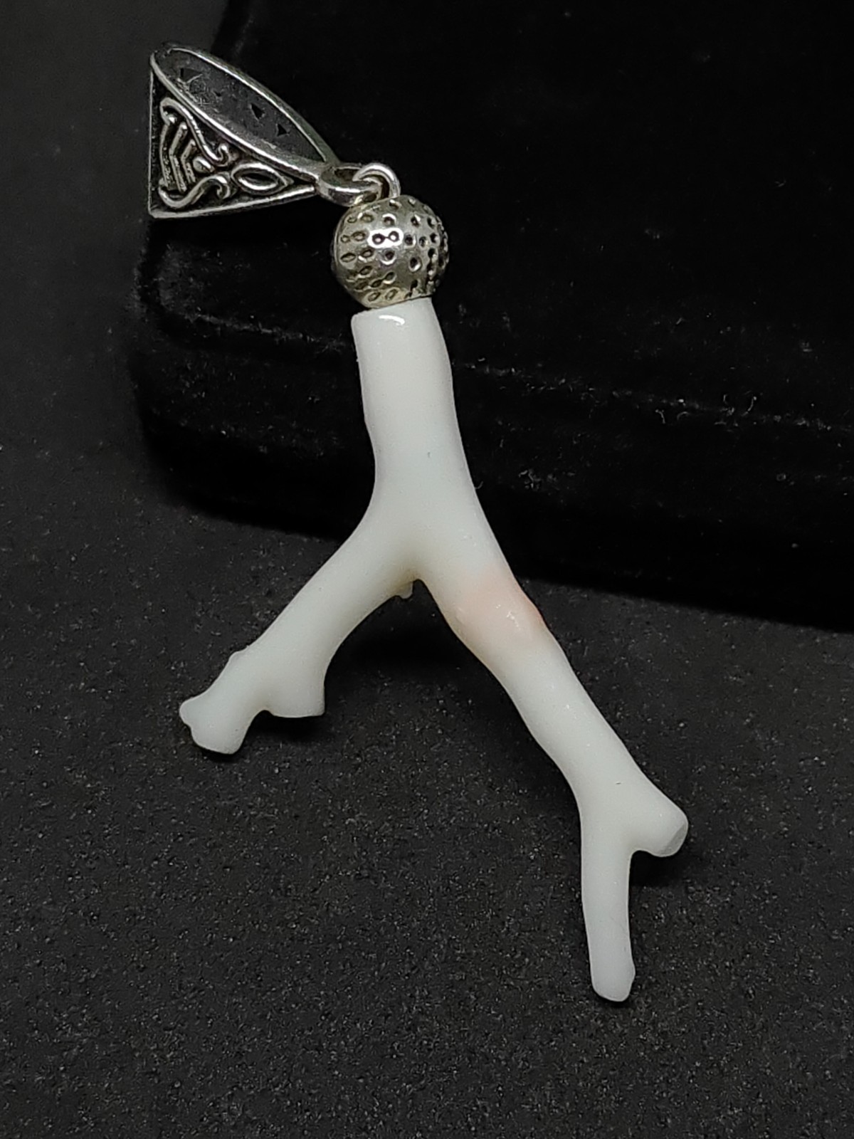 AAA Japanese White Coral Branch Pendant: Silver Brass, Natural Gemstone