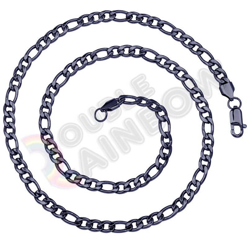 20 inches Men’s Stainless Steel Black 6mm Figaro Necklace Chain Link*C24
