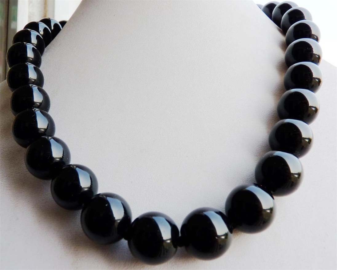 Natural 10mm Black Agate Onyx Gemstone Round Beads Necklace 18” AA