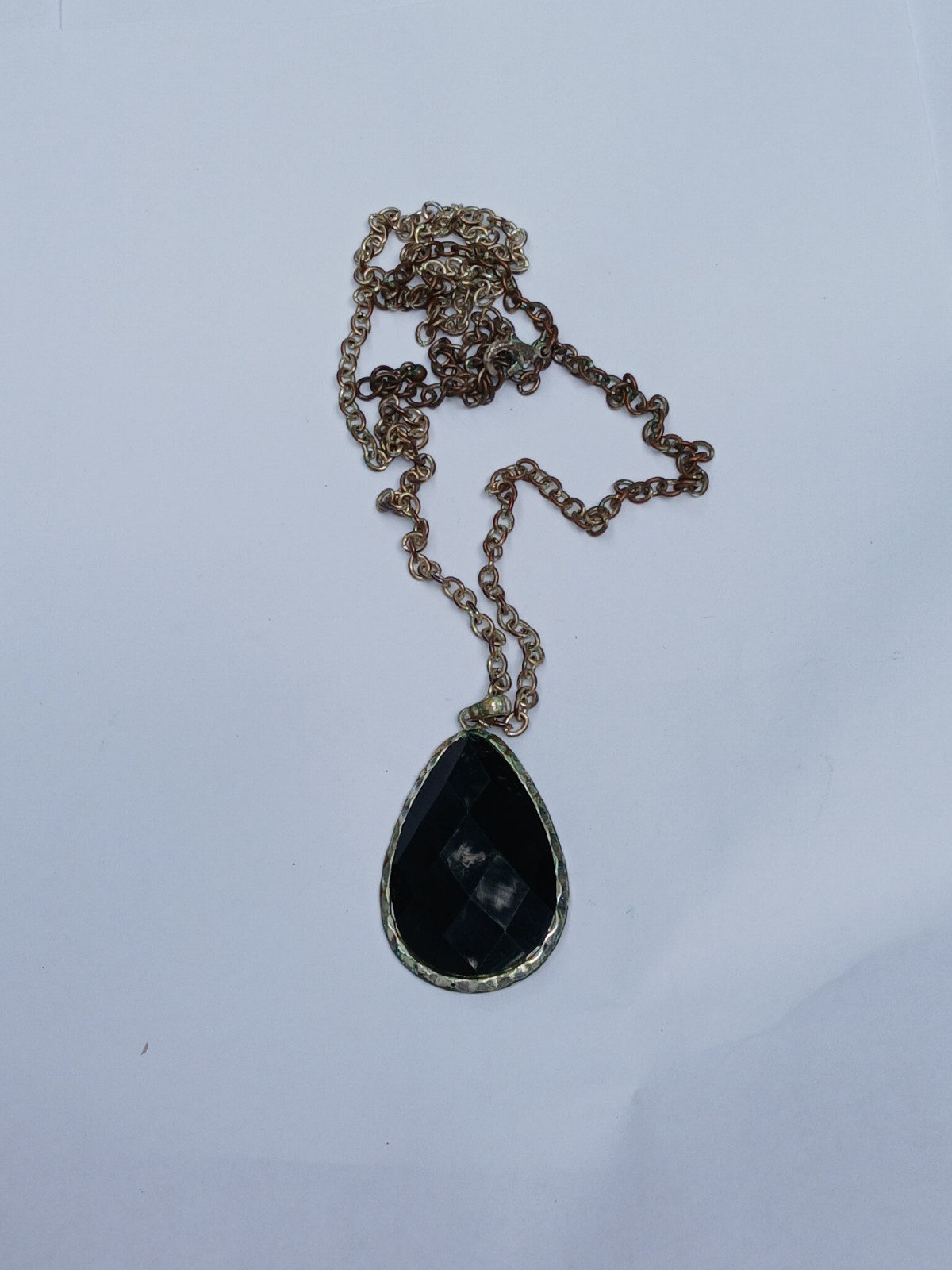 Vintage Silver tone Huge drop shape Black Acrylic necklace Statement jewelry