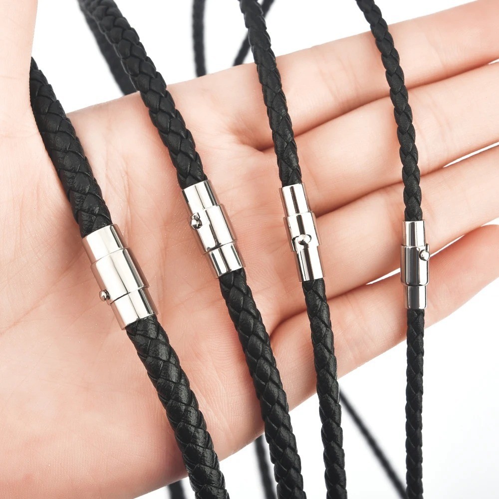 Leather Wax Cord Necklace 45/50/60cm Stainless Steel Clasp for Pendants