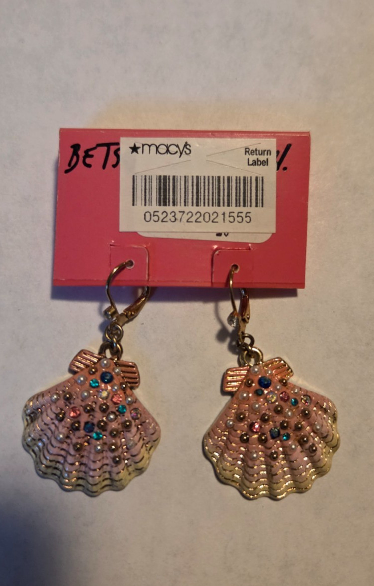 Betsey Johnson NWT Pink Jewel Shell Earrrings
