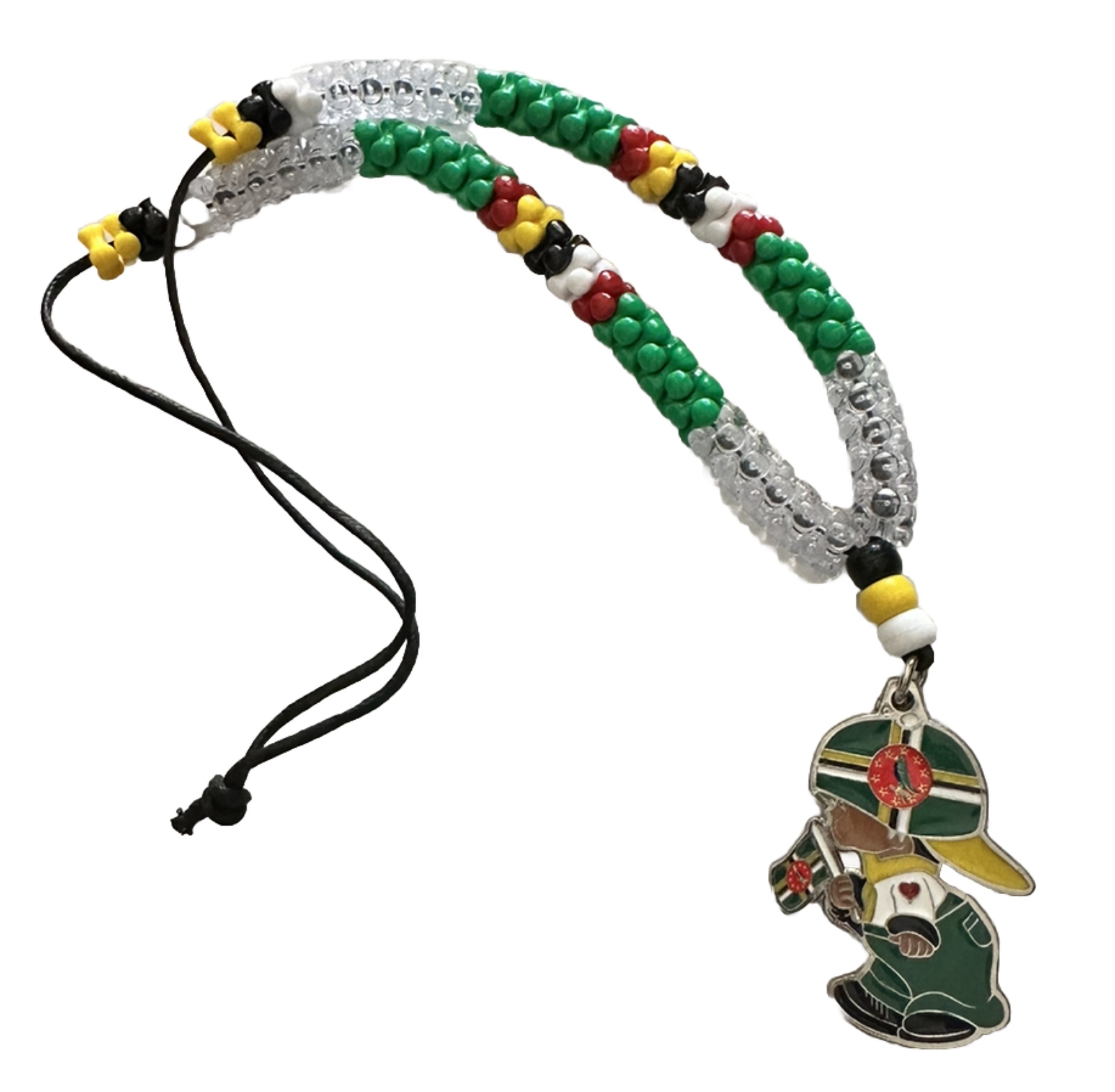 DOMINICA COLOR BEADED BOY Necklace Pendant With 14” Beaded In Leather