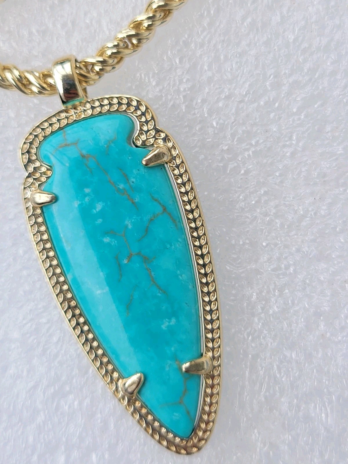 Vinatge Kendra Scott Shaylee Pendant Arrow Gold Necklace Rare Turquoise blue