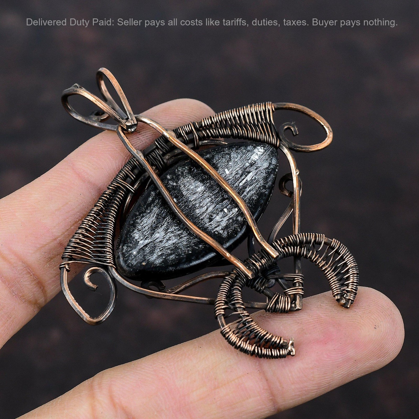Black Color Evil Eye Stone Copper Wedding Wire Wrapped Tortoise Daughter Pendant
