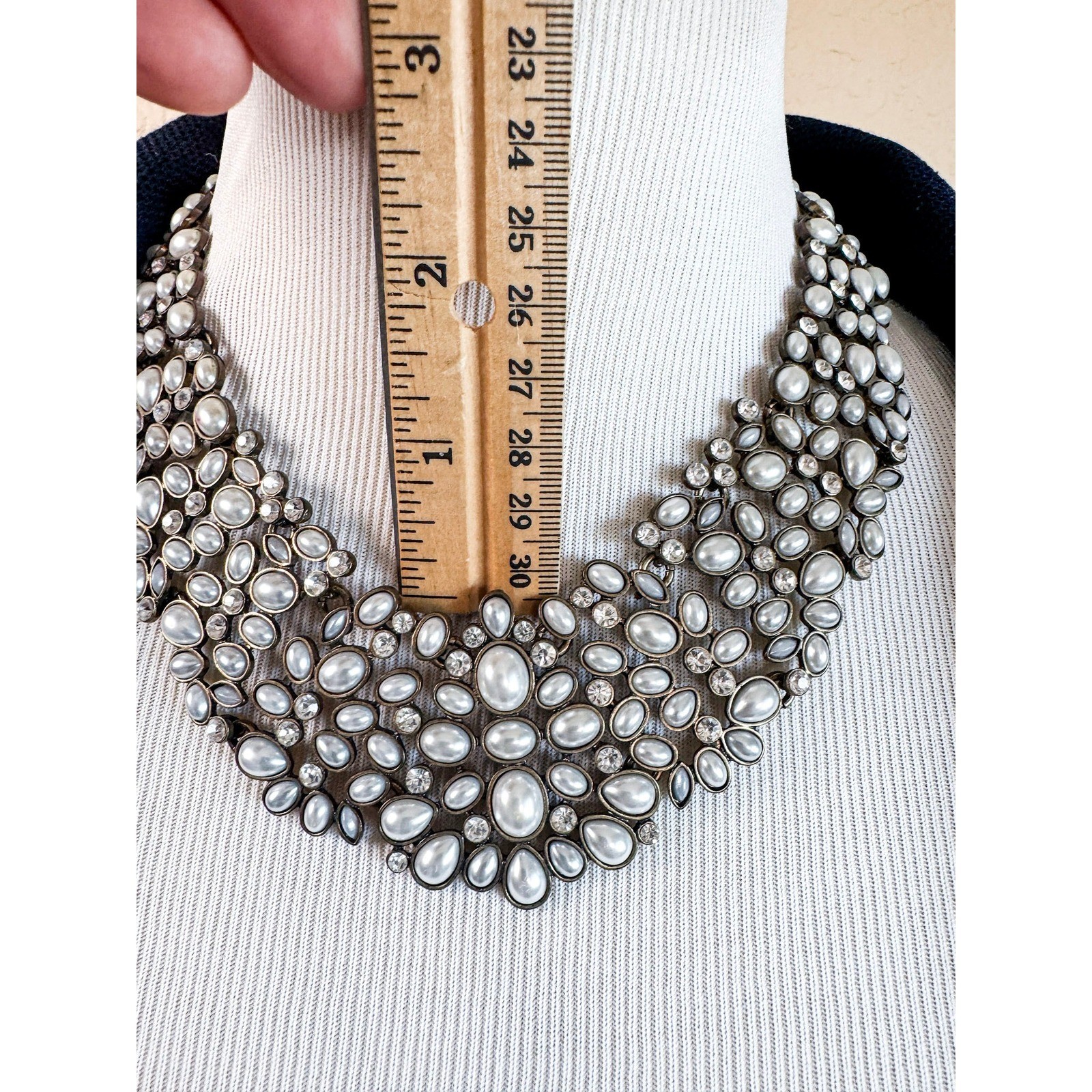 BaubleBar Pearl Rhinestone Statement Bib Necklace Silver Tone Bridal Prom