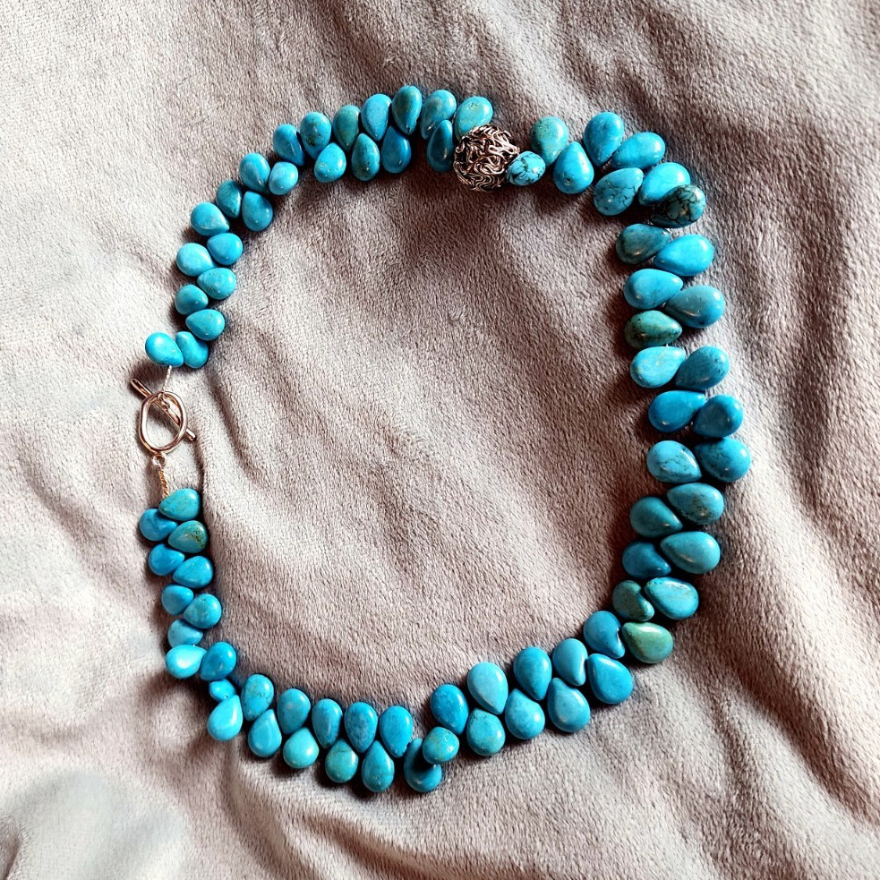 Genuine Turquoise Nugget Necklace Sterling Silver Toggle Clasp Southwestern Styl