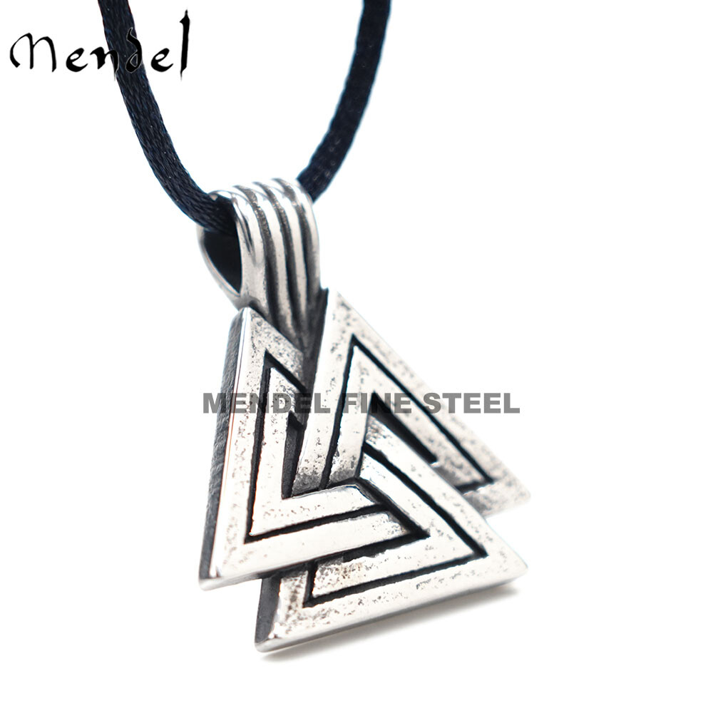 MENDEL Stainless Steel Mens Norse Nordic Viking Valknut Amulet Pendant Necklace