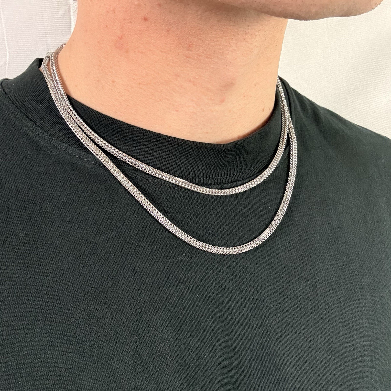 Silver Necklace Stack 316L Surgical Stainless Steel Foxtail Chains 3mm 18” & 20”