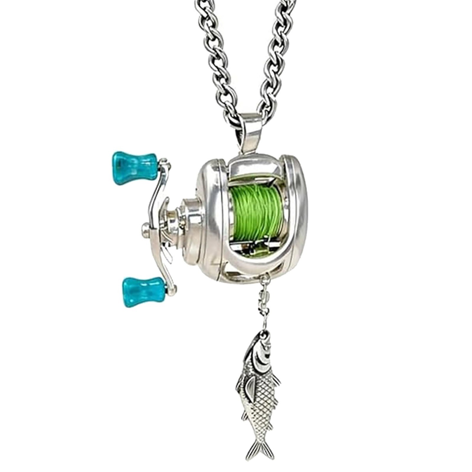 Rotating Handle Fishing Reel Necklace Or Ring Mini Alloy Reels Pendant Necklace