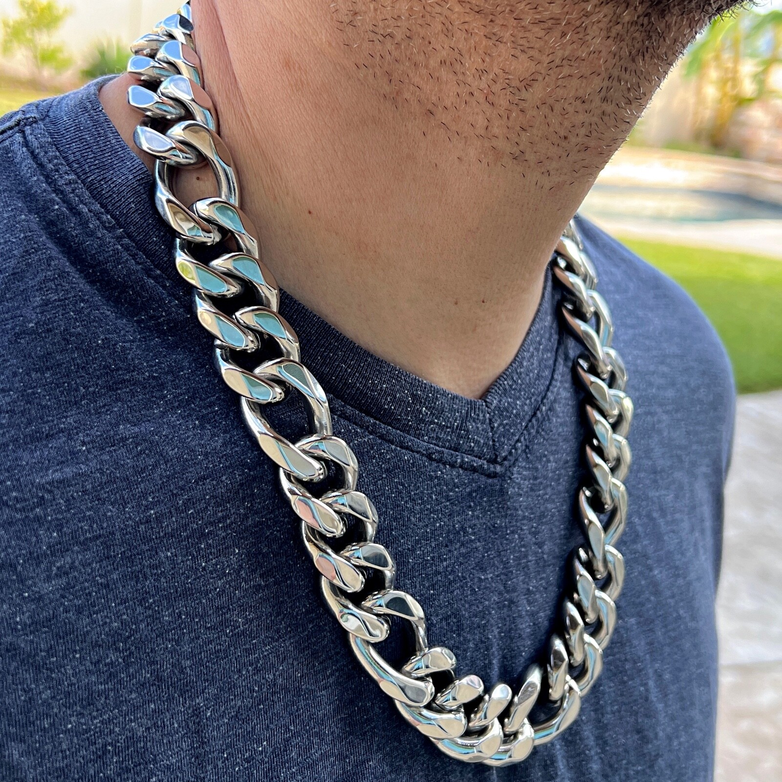 Mens Figaro Link Chain 316L Stainless Steel Heavy Necklace 22MM Thick 18″-30″ in