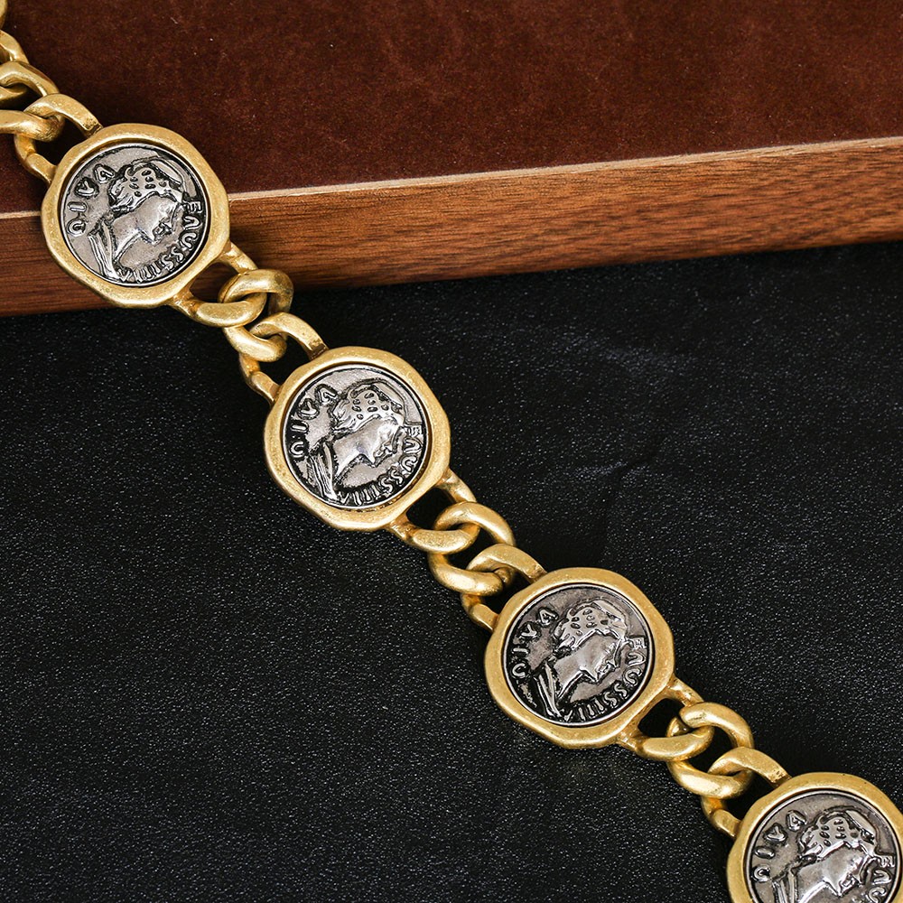 Two-Tone Vintage Coin Choker Necklace Women Thick Chain Statement Neck Jewelry