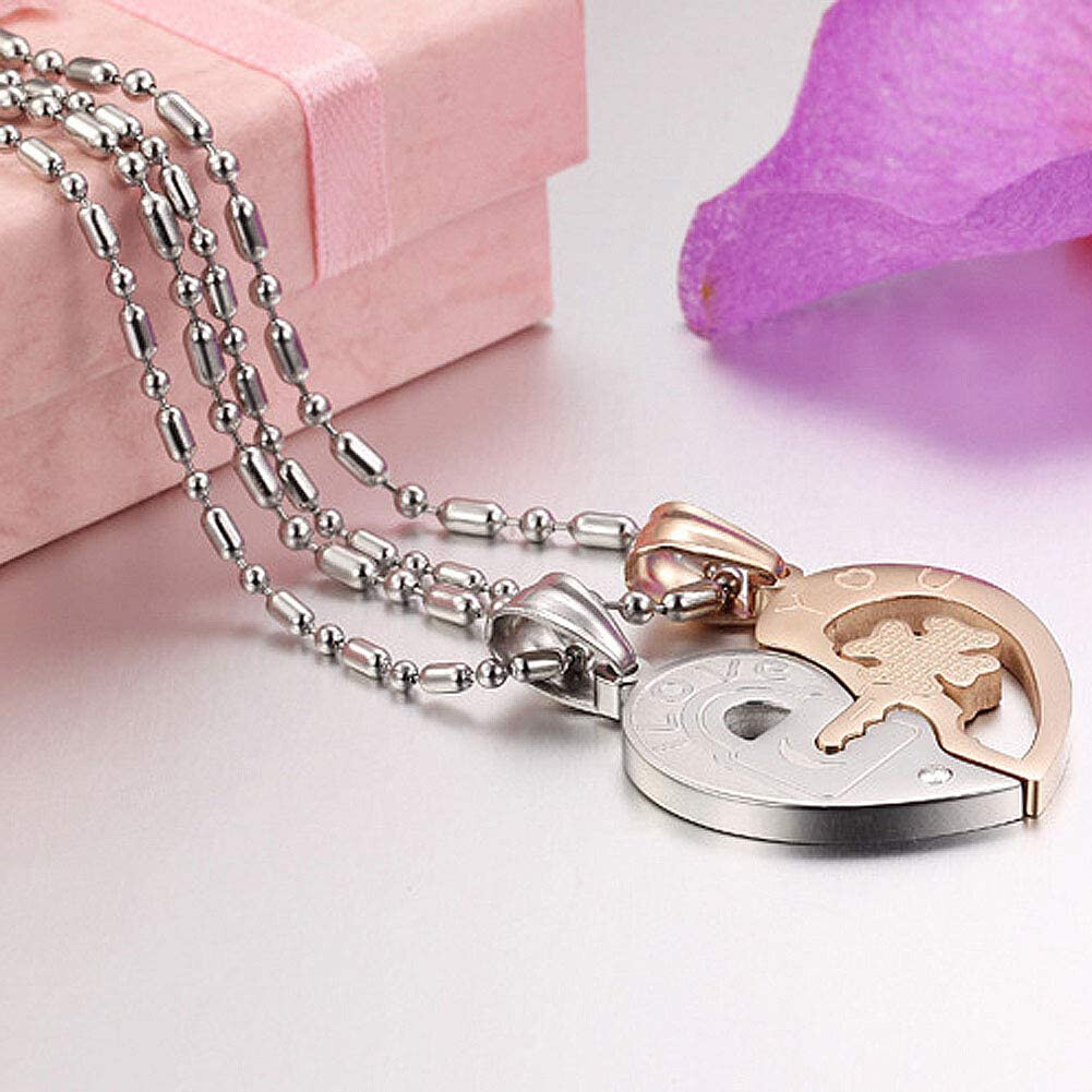 Couple Necklace Set Matching Love Heart Pendant I Love You His & Hers Necklaces