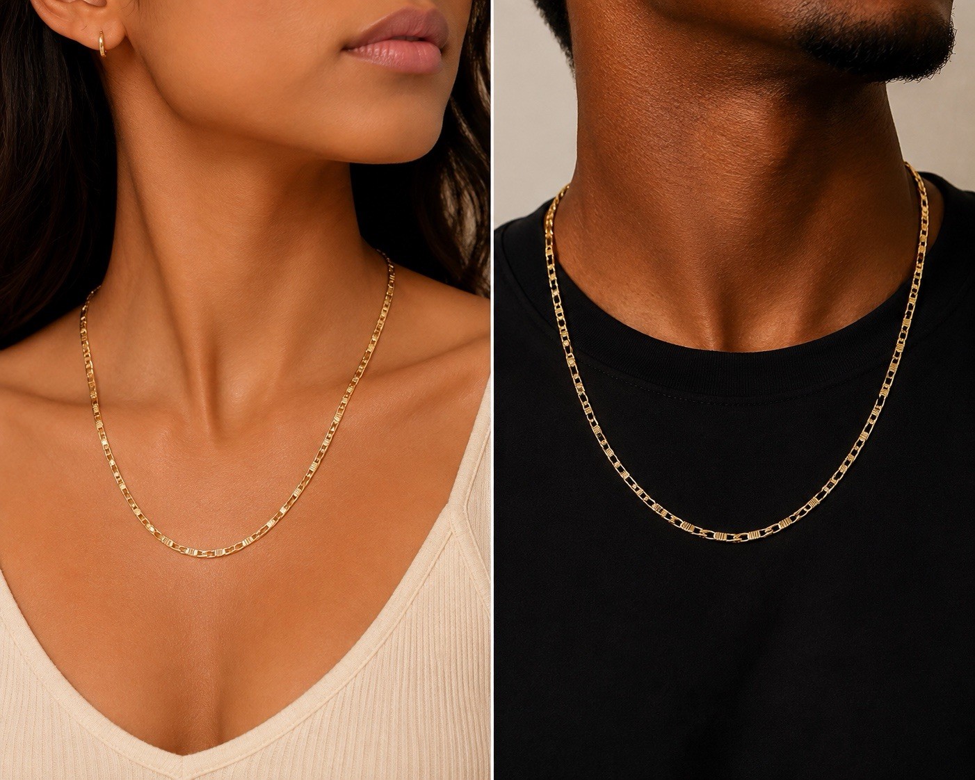 14K Gold Filled Figaro Chain Necklace Lobster Clasp. 18”. Unisex
