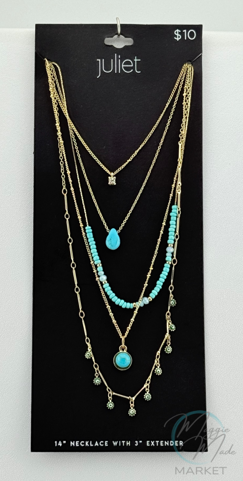New Juliet Layered Necklace Set – Gold Tone Chains with Turquoise Beads