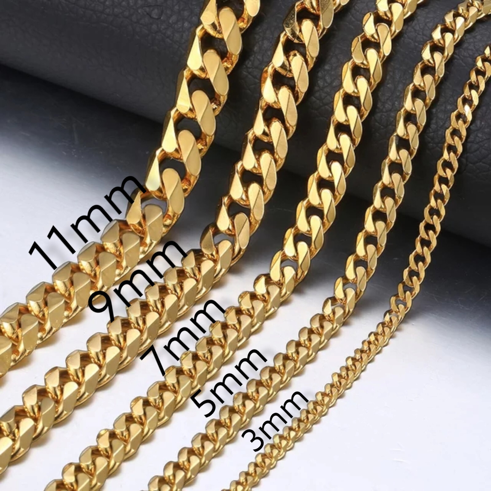 Stainless Steel Gold Plated Cuban Curb Chain 3/5/7/9/11mm Unisex Hip Hop Jewelry