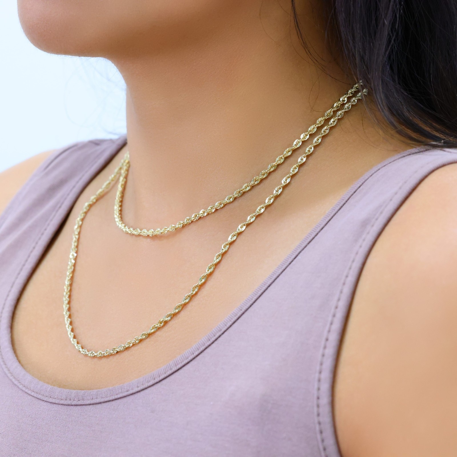 14K Yellow Gold 1mm-4mm Laser Diamond Cut Rope Chain Necklace Men Women 16″- 30″