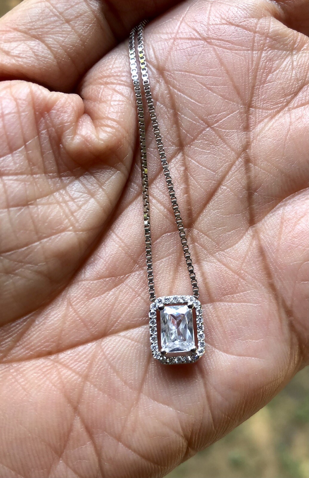 925 Sterling Silver CZ Octagon Pendant Necklace, Gold Plating 16″+1″ ext 3.5 gm