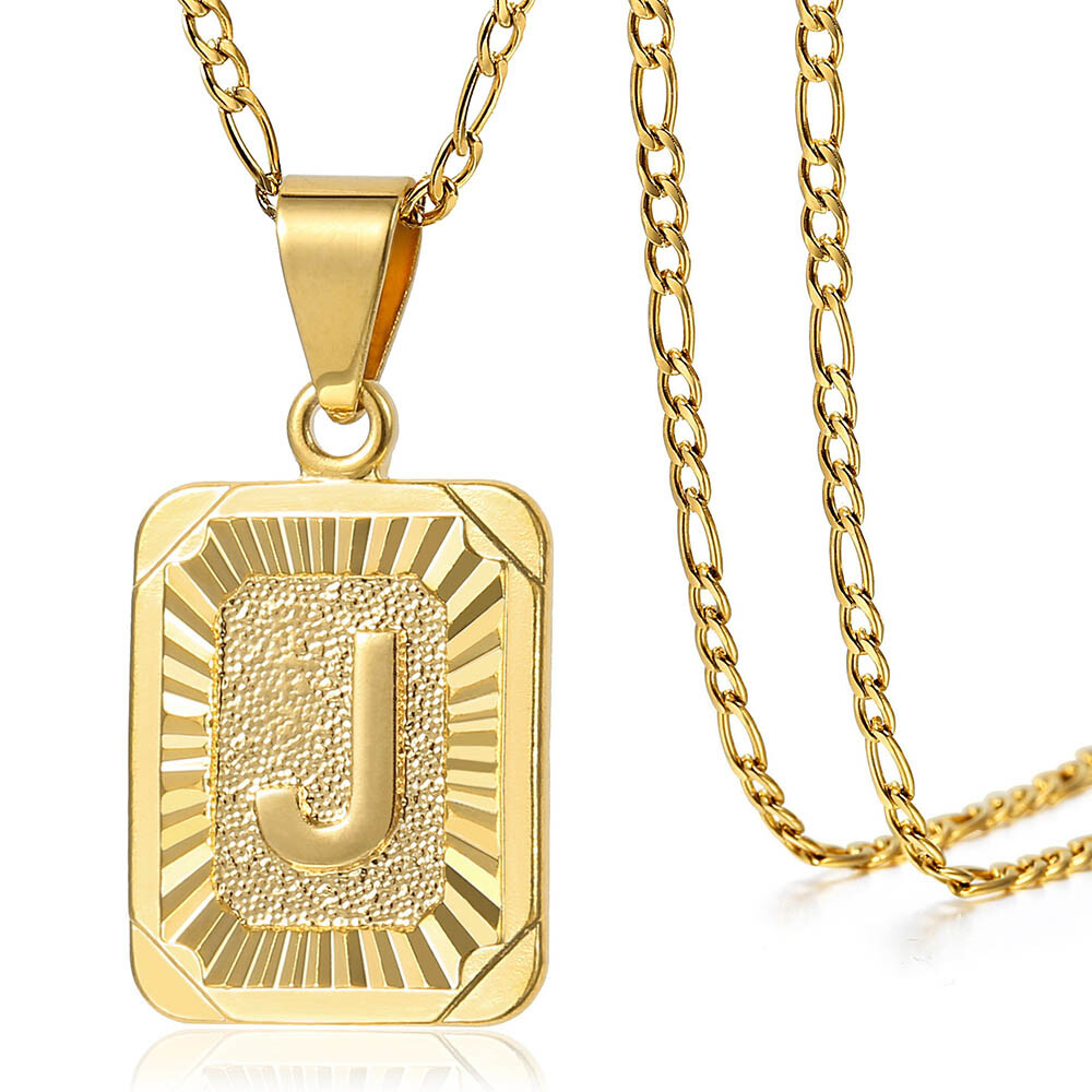 Women Men 18″ Gold Filled Initial Letter Pendant Necklace Stainless Steel Chain