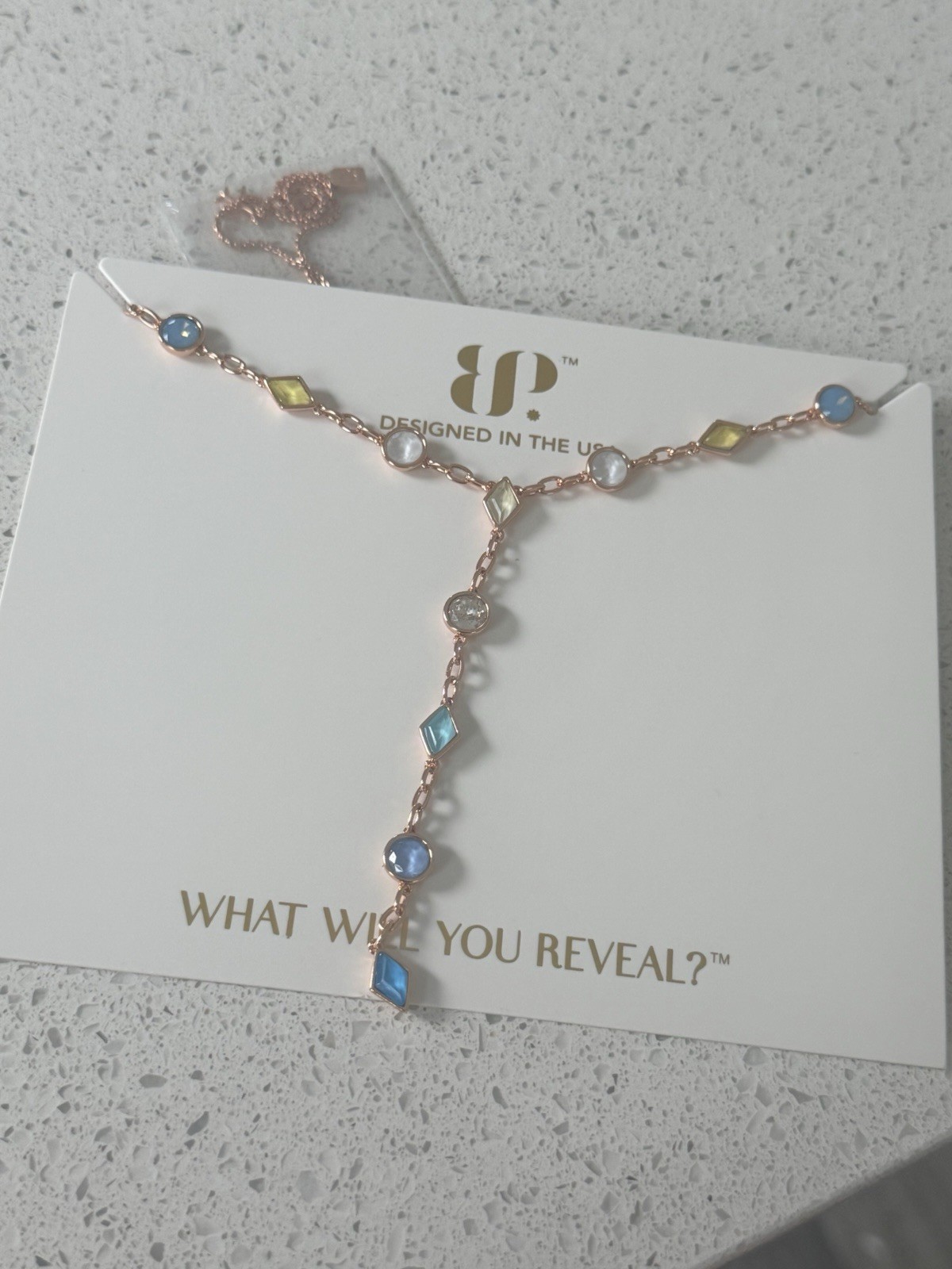 BP NK87880 Rose Gold Plated Crystal Y-Drop Station Necklace Adjustable 27in