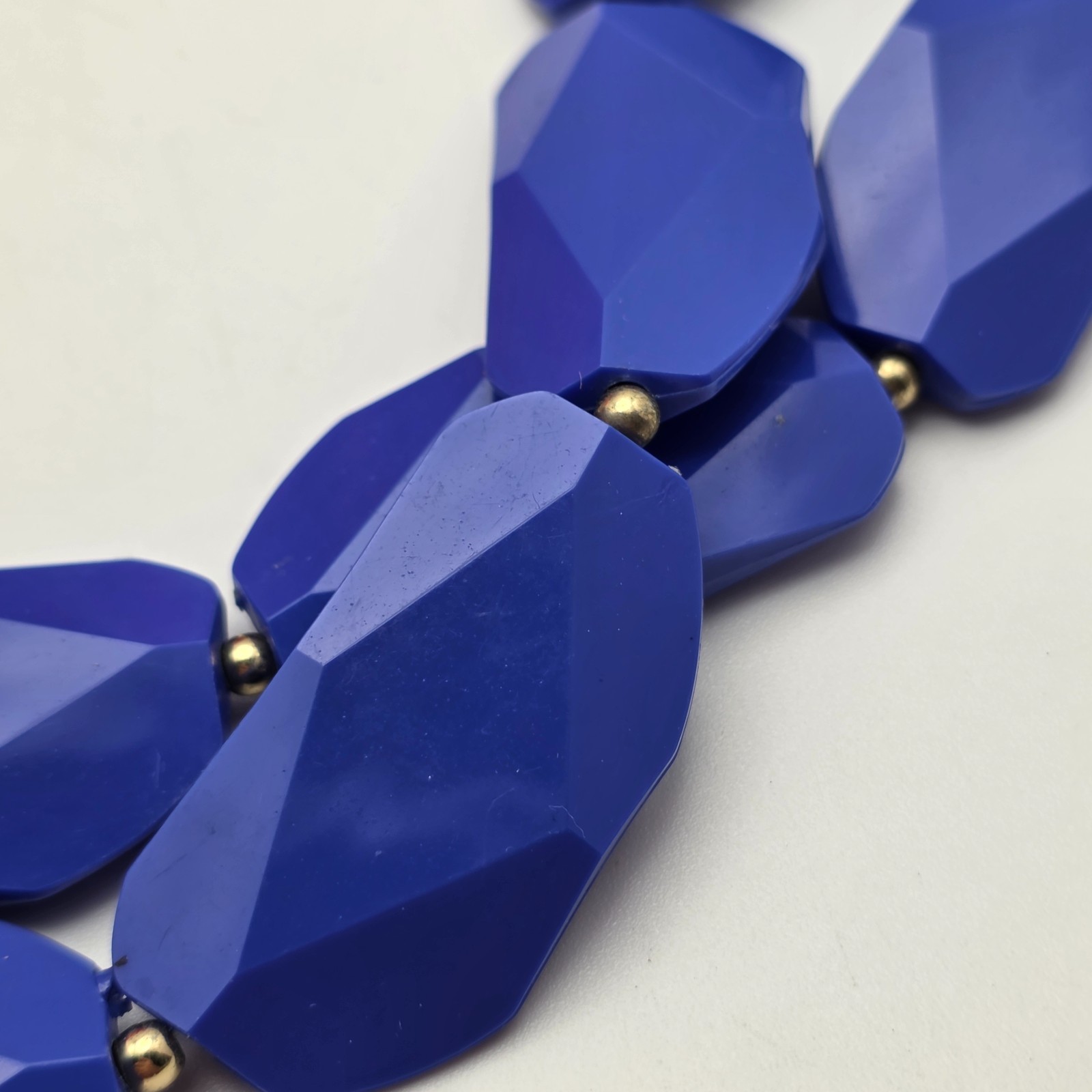 Cobalt Blue Faceted Statement Necklace Chunky Bib Beads Gold Tone 27in Adj