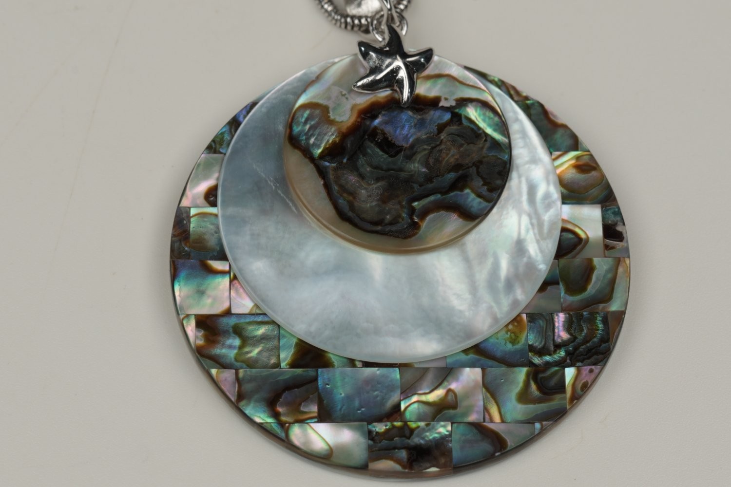 Necklace 18 Inch Chain Multicolor Shell Sterling Silver Italy Pendant Abalone