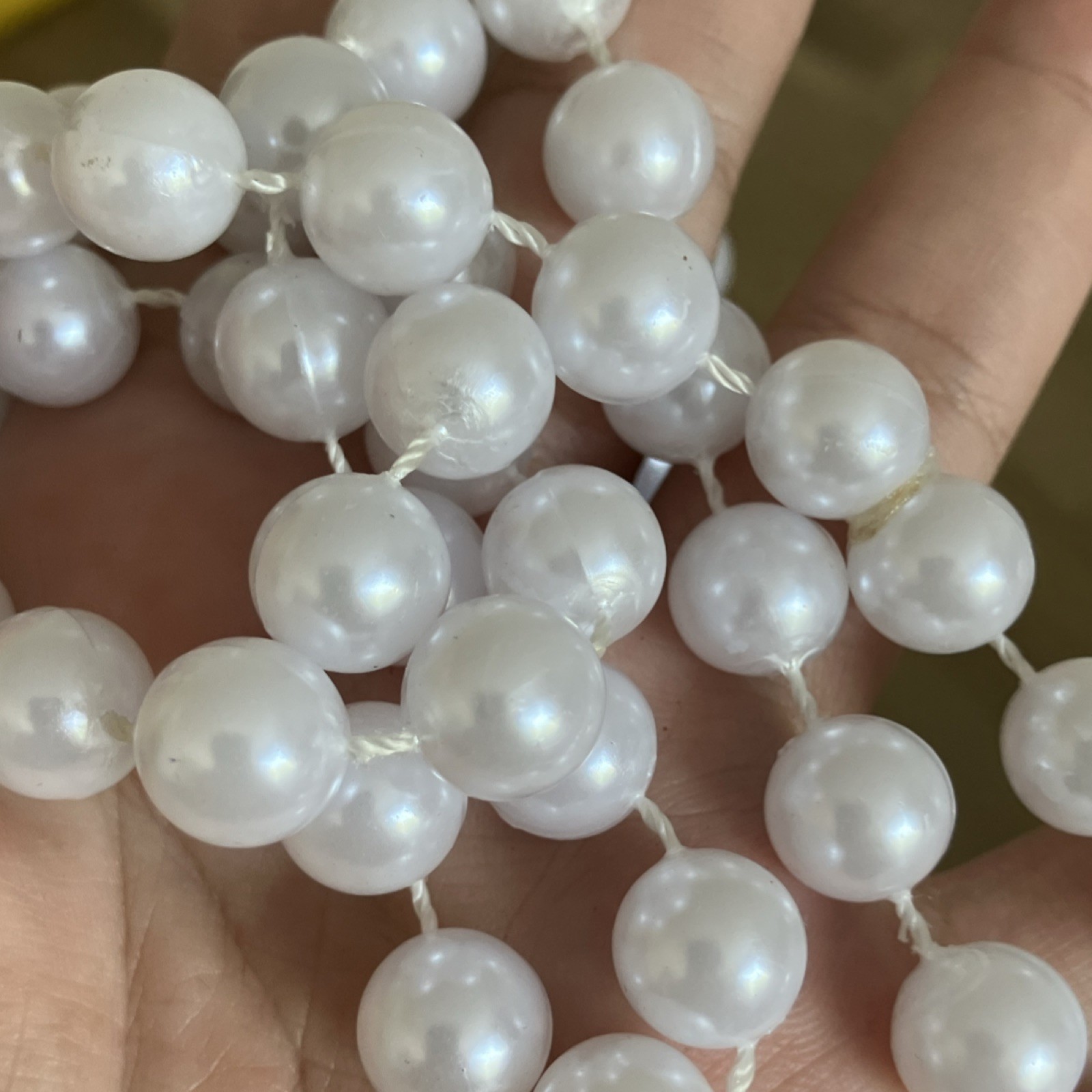 White Plastic Simulated Pearl Beaded Strand Necklace Round Beads long