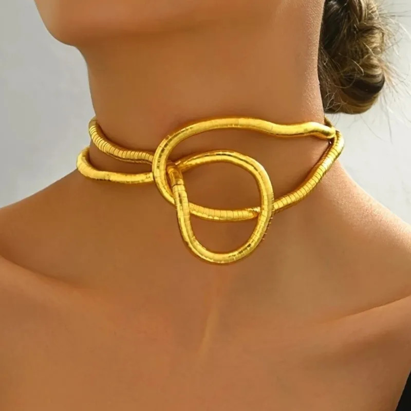 Geometric Long Chain Necklace Multilayer Bendable Link 70cm Women Jewelry
