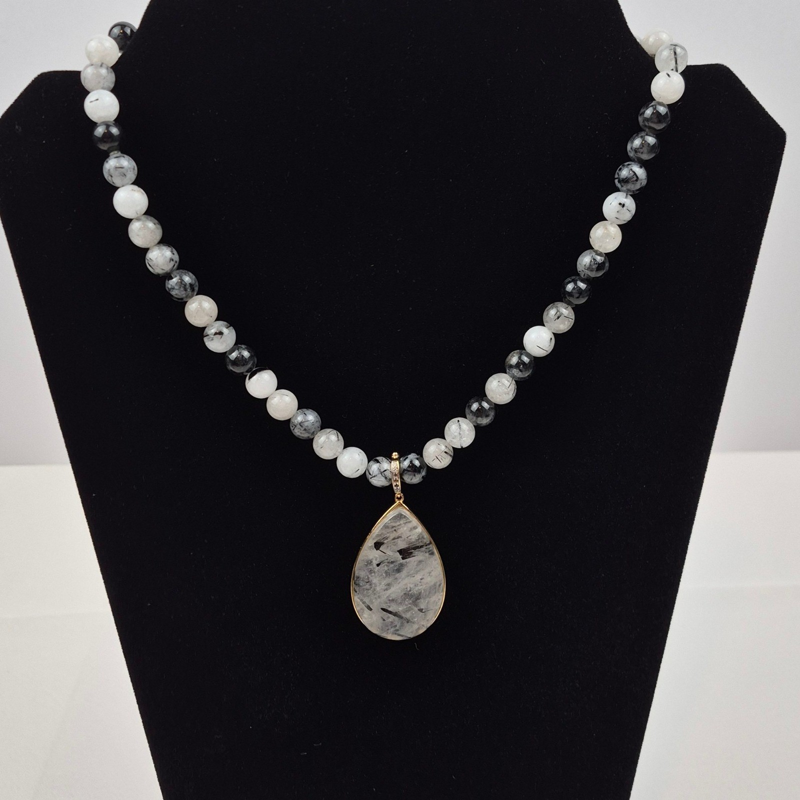 MLD Beaded Necklace Women 18″ Rutilated Quartz Removable Pendant 925 Thailand