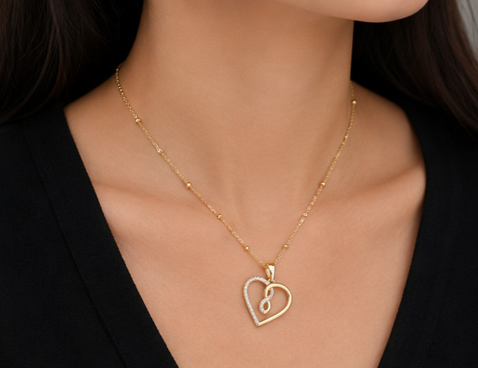 1.00Ct Heart Infinity Simulated Diamond Pendant Necklace 925 Sterling Silver