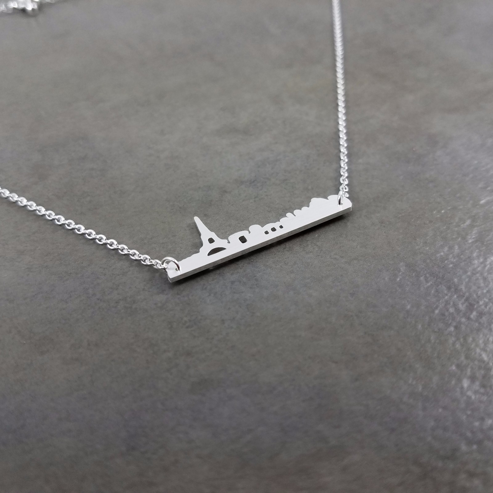 Paris Cityscape Skyline Silver Plated Necklace France Eiffel Tower Europe