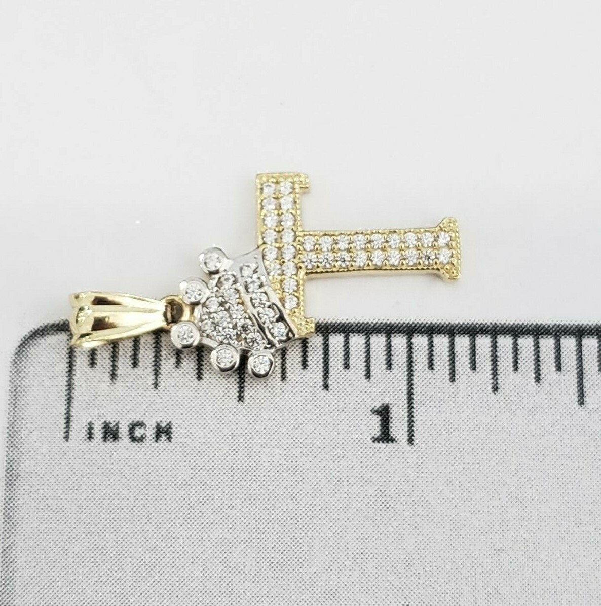 Real 10k Yellow Gold Crown Initial Alphabet Letter T Pendant Charm King Bling