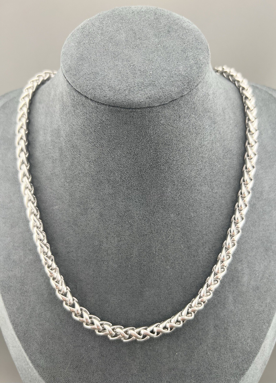 Chunky Necklace Wheat Chain Silver Tone 20”