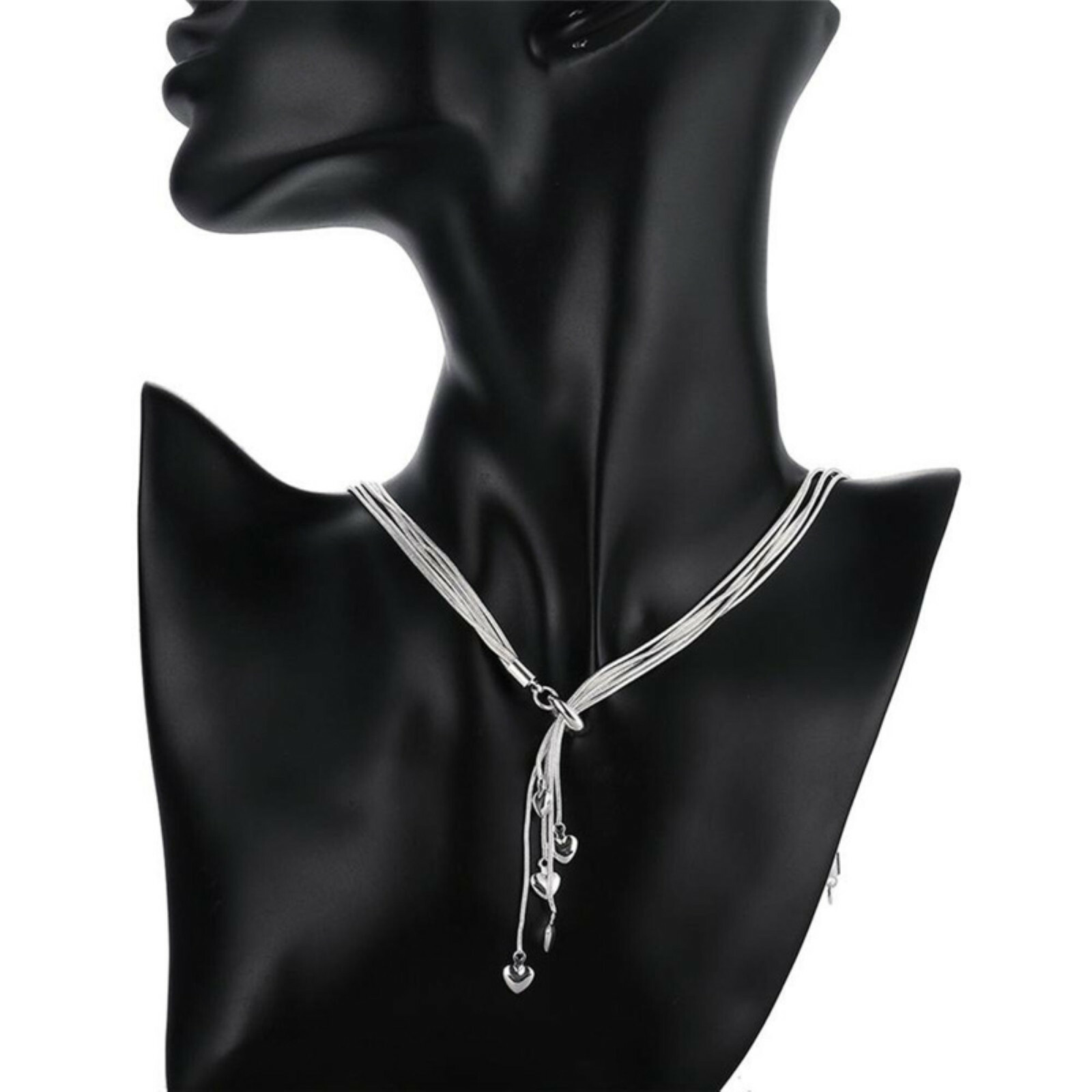Multi Strand Necklace With Hearts Sterling Silver NEW LOWEST PRICE