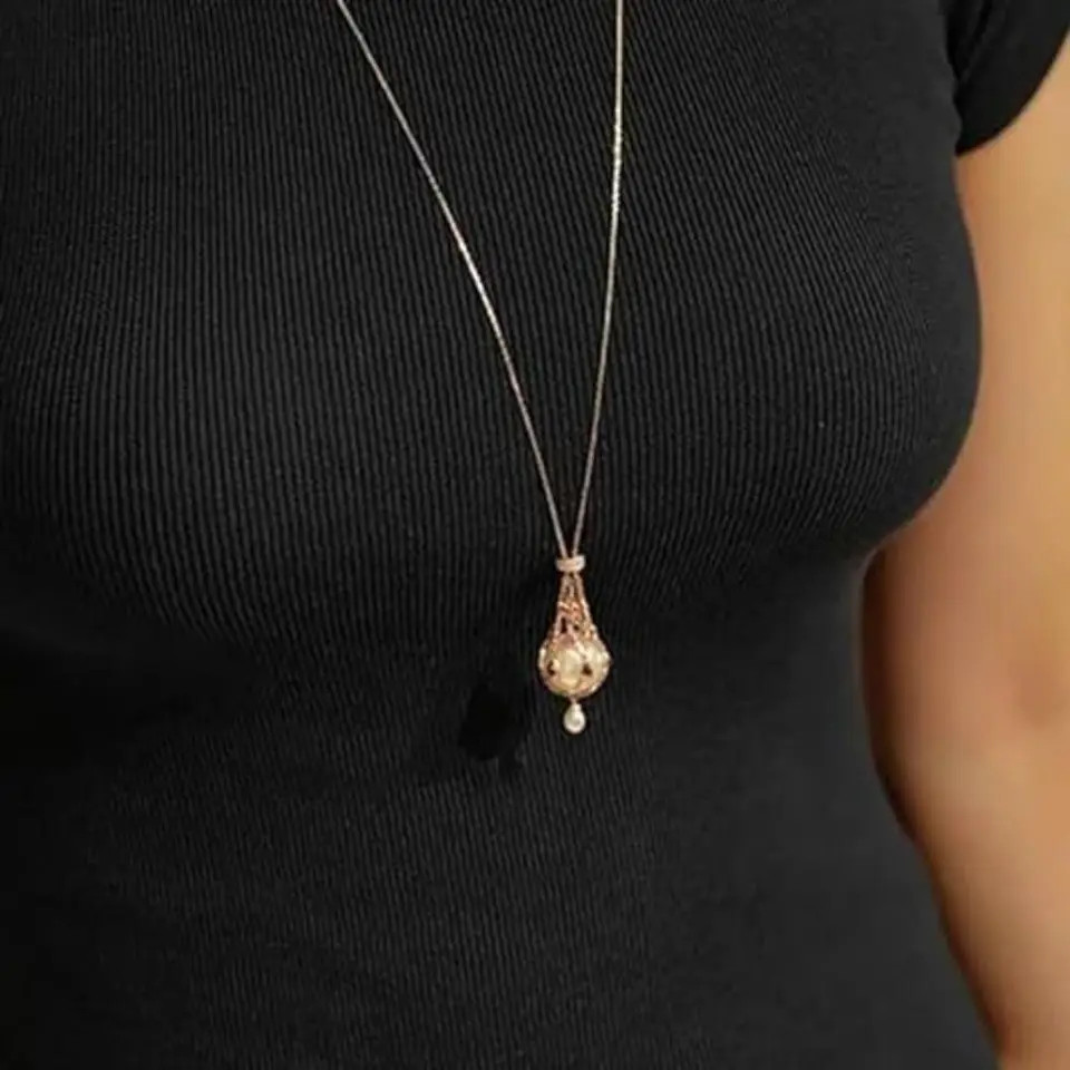 Stainless Steel Necklace Crystal Holder Cage Pendant 70cm Chain Jewelry